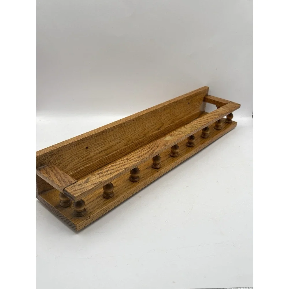 Vintage Spindle Rail Solid Oak Wood Wall Mounted Shelf 16